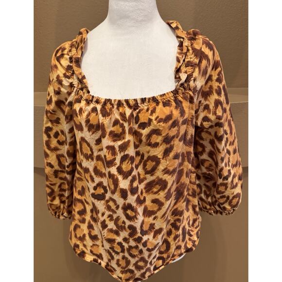 Kate Spade panthera leopard print square neck cotton blouse top Size S - Picture 1 of 7
